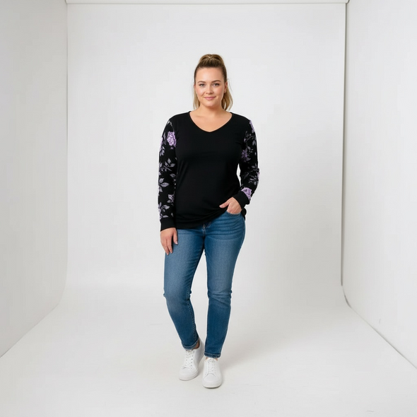 ETC spring fleurs violettes chiffon tee