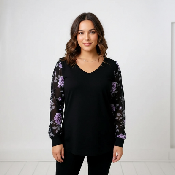 ETC spring fleurs violettes chiffon tee