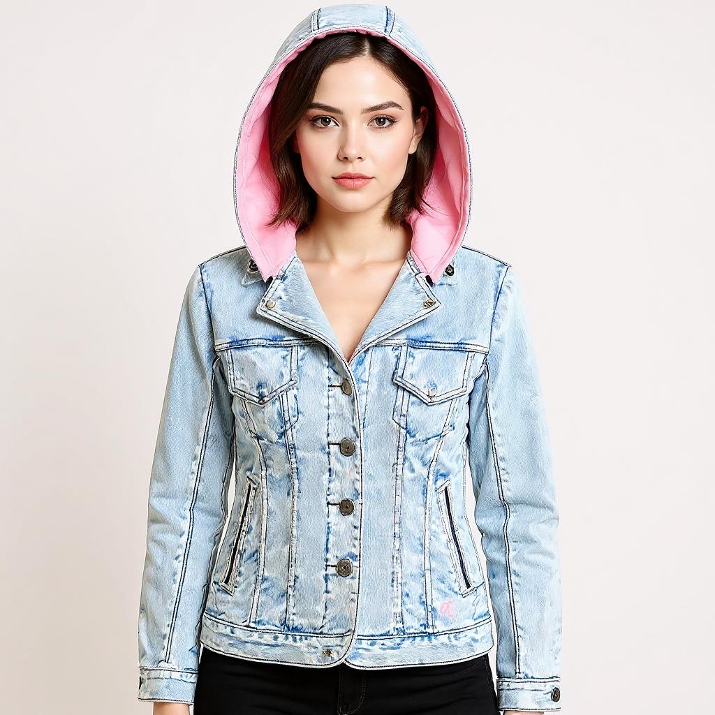 Etc Pink Hooded Denim Jacket