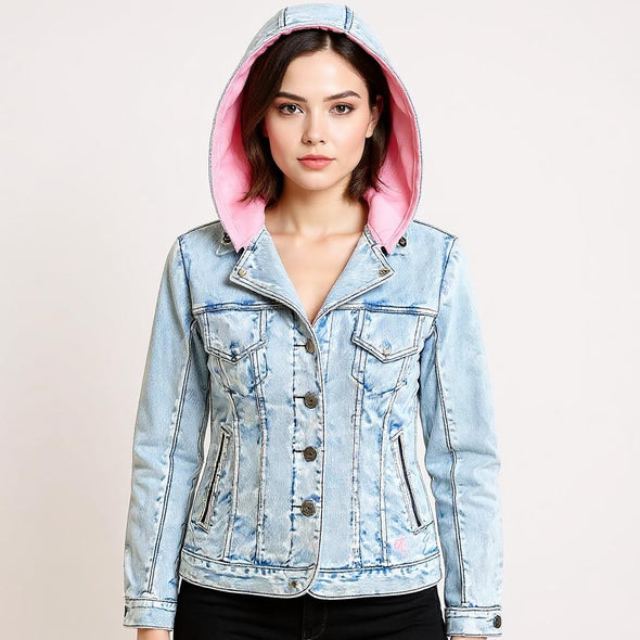 Etc Pink Hooded Denim Jacket