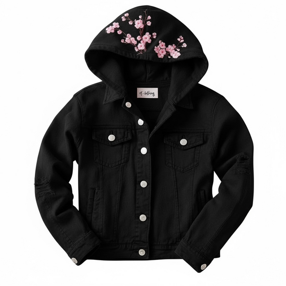 Etc Cherry Blossom Black Denim Jacket