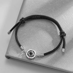 Custom Projection Bracelet Compass for Men - Black Rope with Compass Pendant