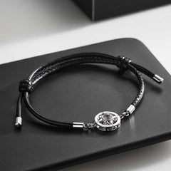 Custom projection compass bracelet for men. Black rope with compass pendant, a simple and trendy gift.