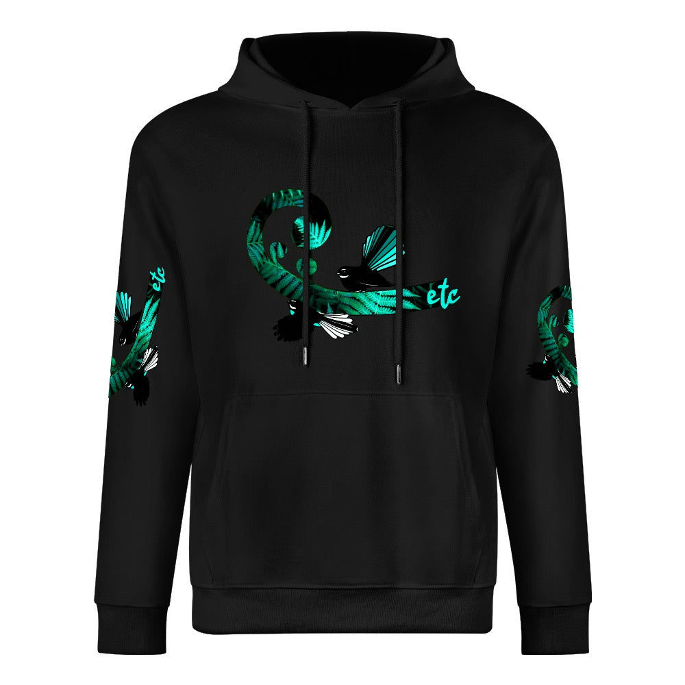 ETC Teal Fantail Fern Cotton Black Hoodie