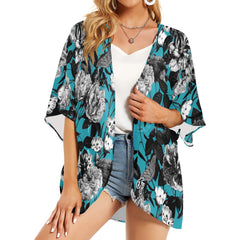 ETC Blue Floral Butterflies Kimono