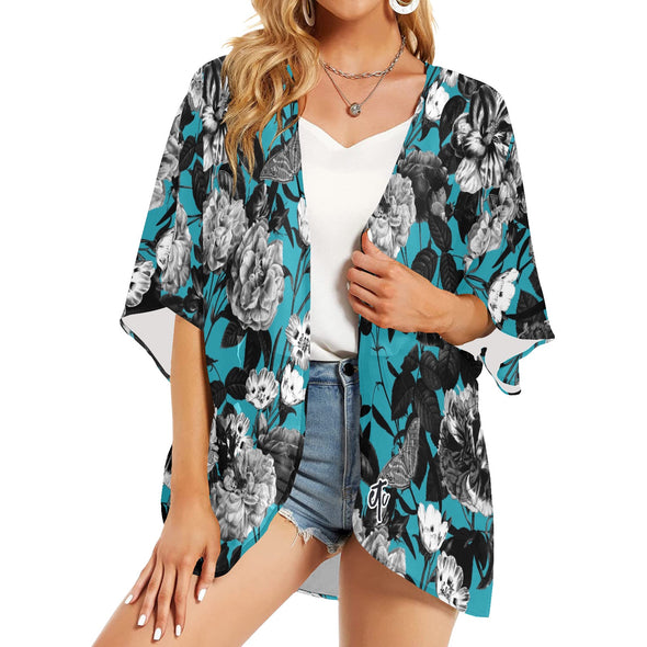 ETC Blue Floral Butterflies Kimono