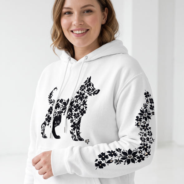 ETC Floral Dog White Cotton Hoodie