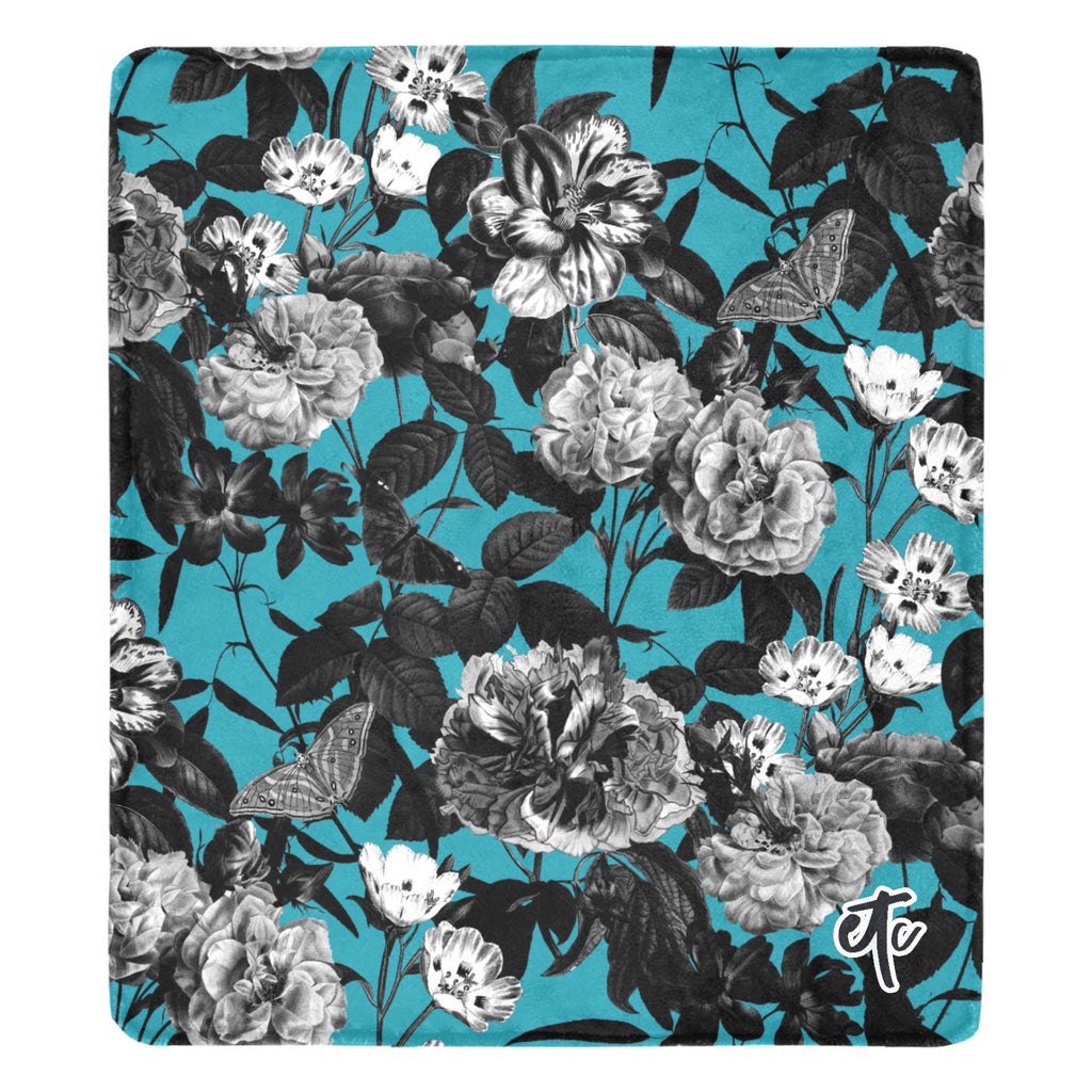 ETC Blue Floral Butterflies Soft Micro Fleece Blanket