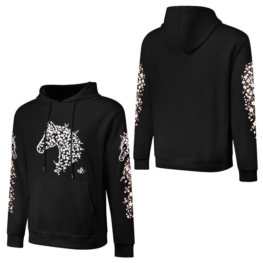 ETC Cherry Blossom Stencil Horse Cotton Hoodie