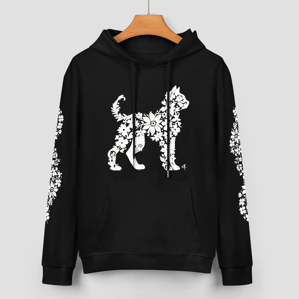ETC Floral Cat Black Cotton Hoodie