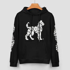 ETC Floral Cat Black Cotton Hoodie