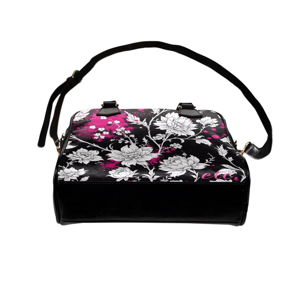 ETC Black Hot Pink Splash Floral Handbag