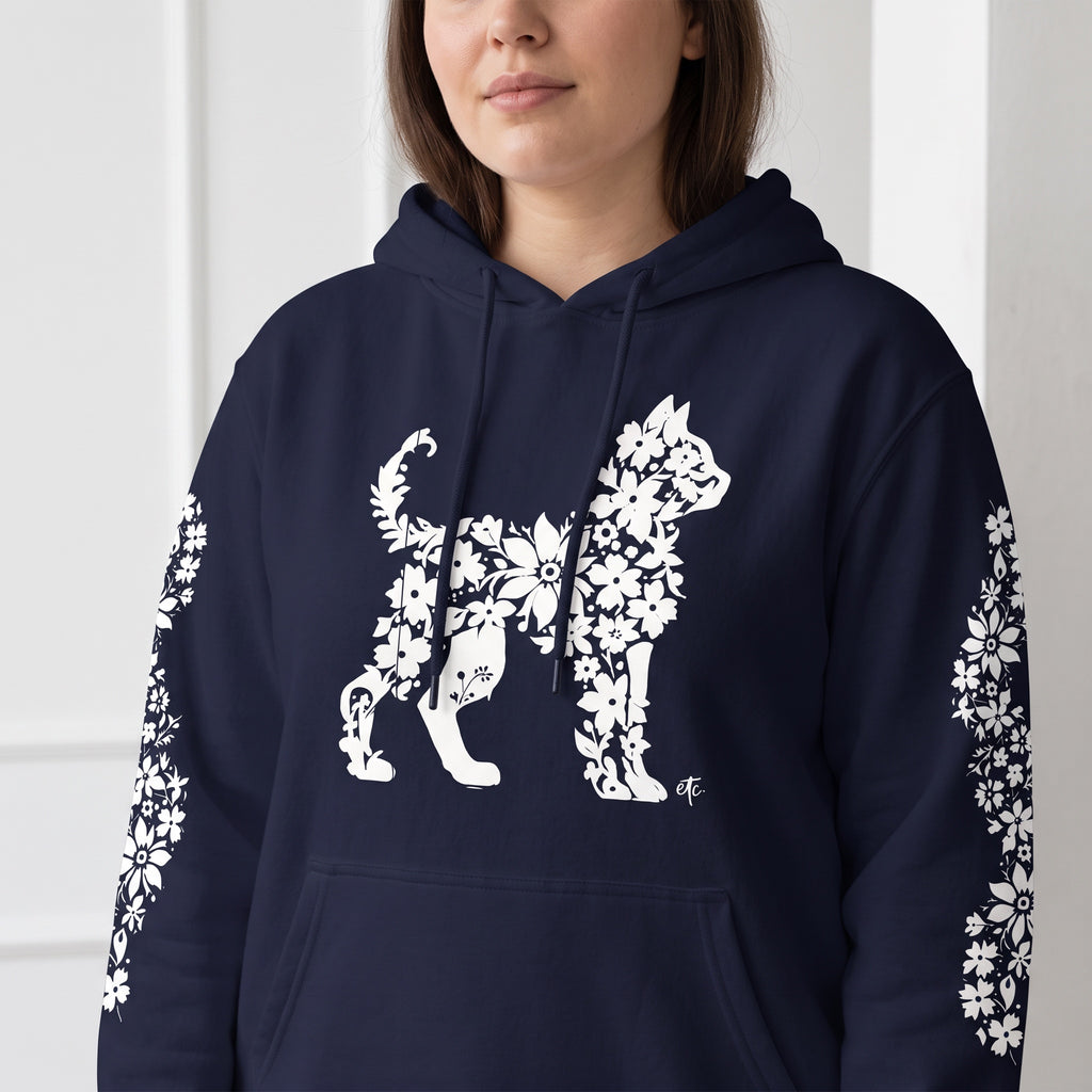ETC Floral Cat Navy Cotton Hoodie
