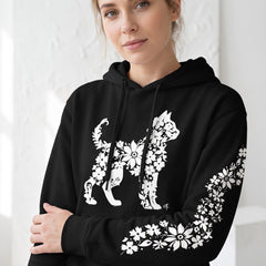 ETC Floral Cat Black Cotton Hoodie