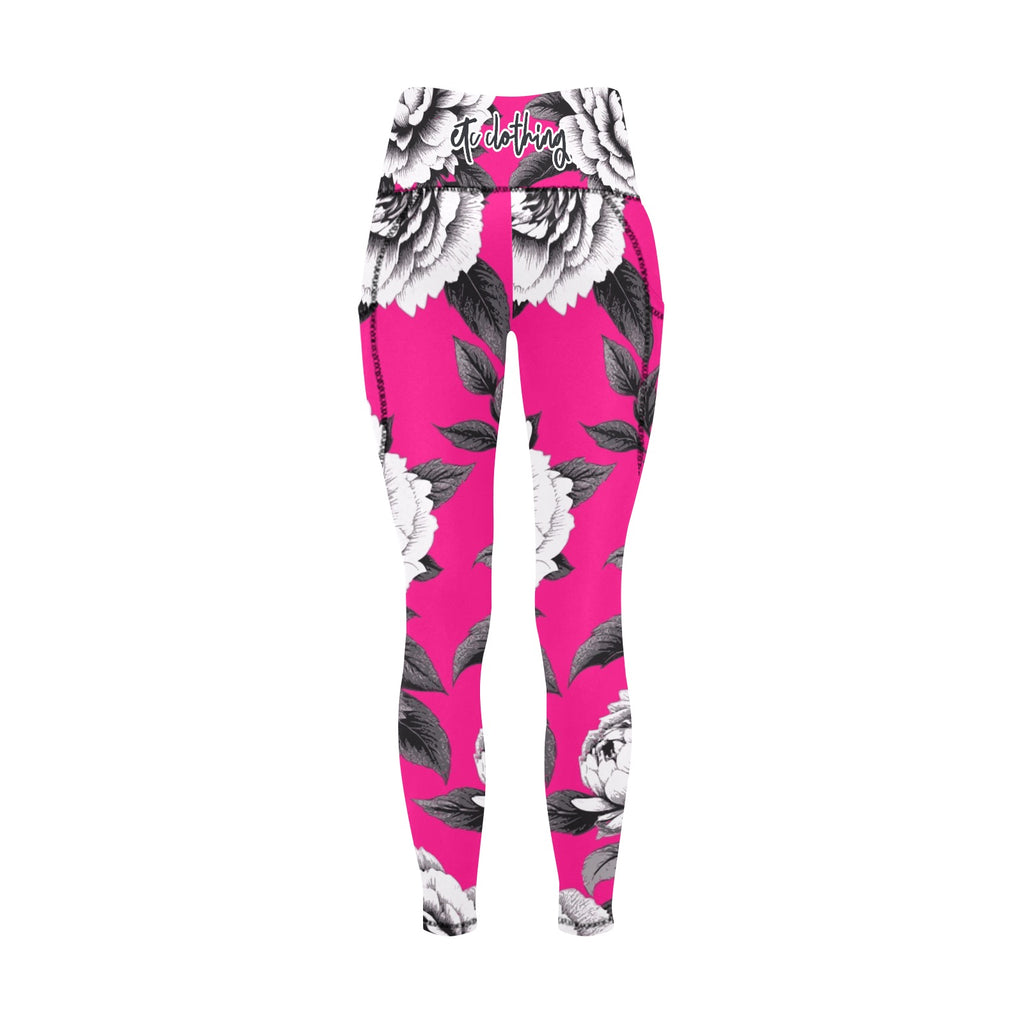 ETC Hot Pink Monochrome Floral Leggings