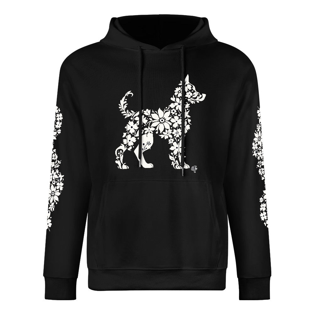 ETC Floral Dog Black Cotton Hoodie