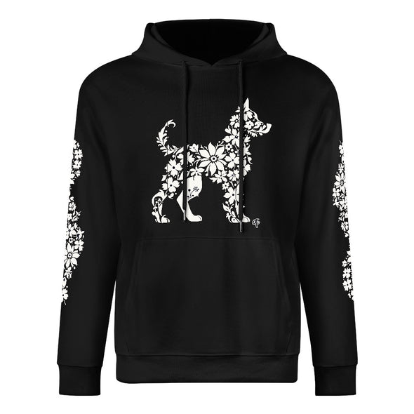 ETC Floral Dog Black Cotton Hoodie