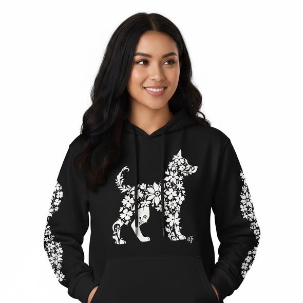 ETC Floral Dog Black Cotton Hoodie