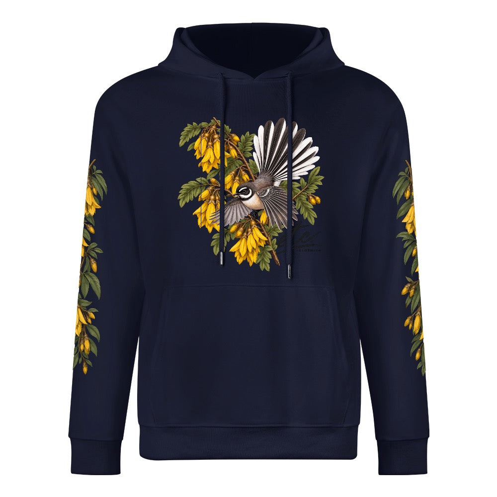 ETC LIMITED KOWHAI FANTAIL NAVY COTTON HOODIE