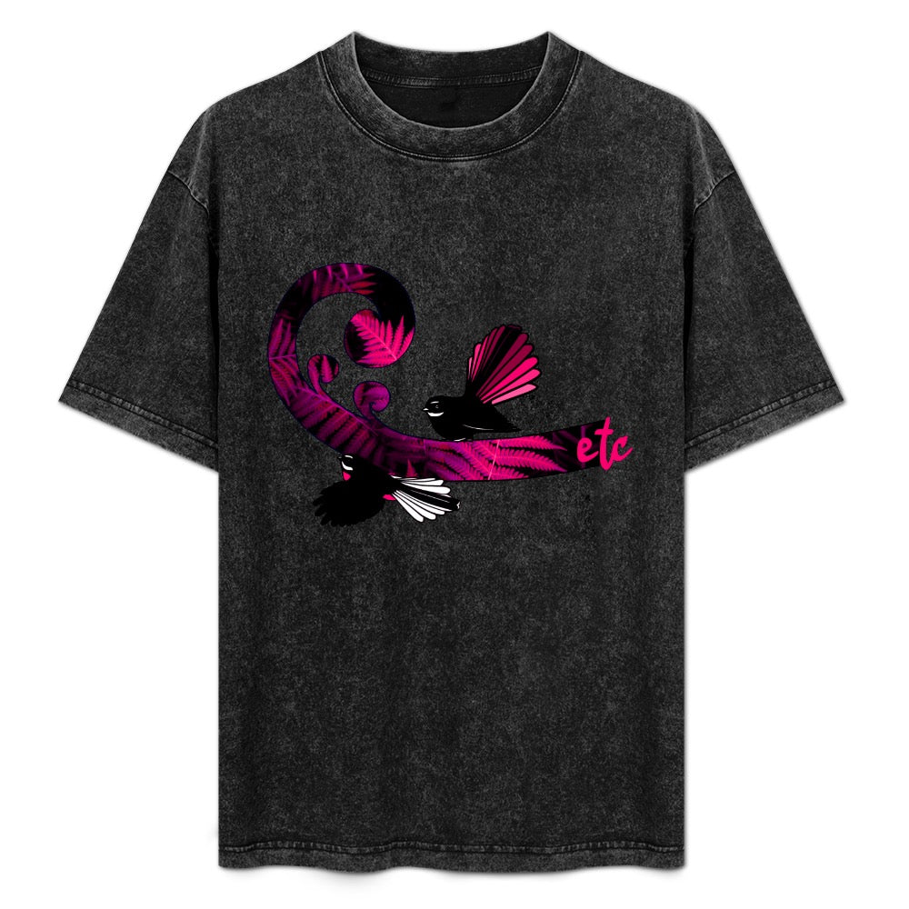 ETC Hot Pink Fantail Fern Acid Wash Tee