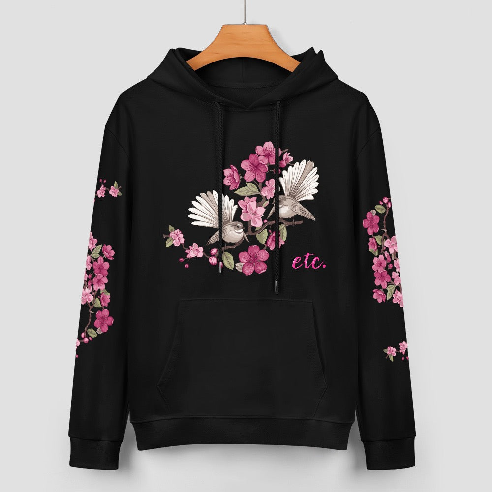 ETC Floral Fantail Black Cotton Hoodie