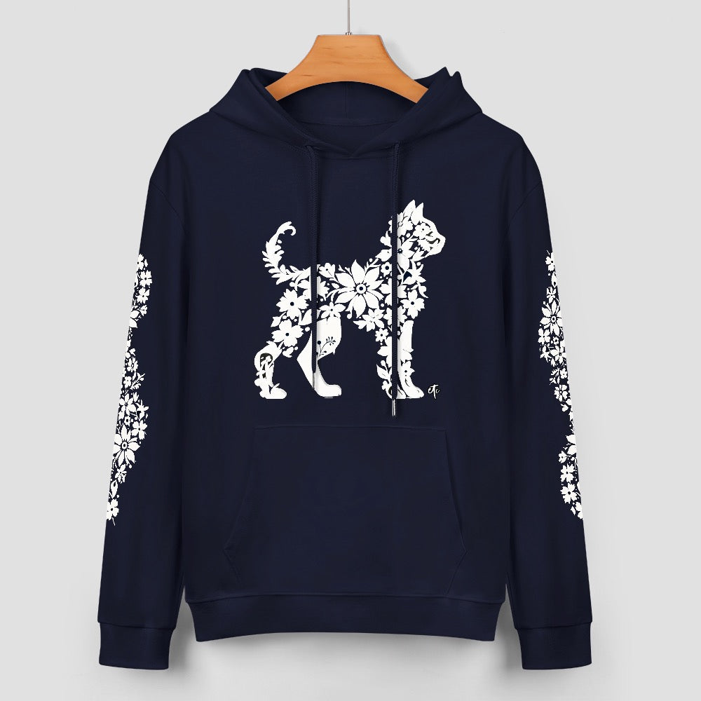 ETC Floral Cat Navy Cotton Hoodie