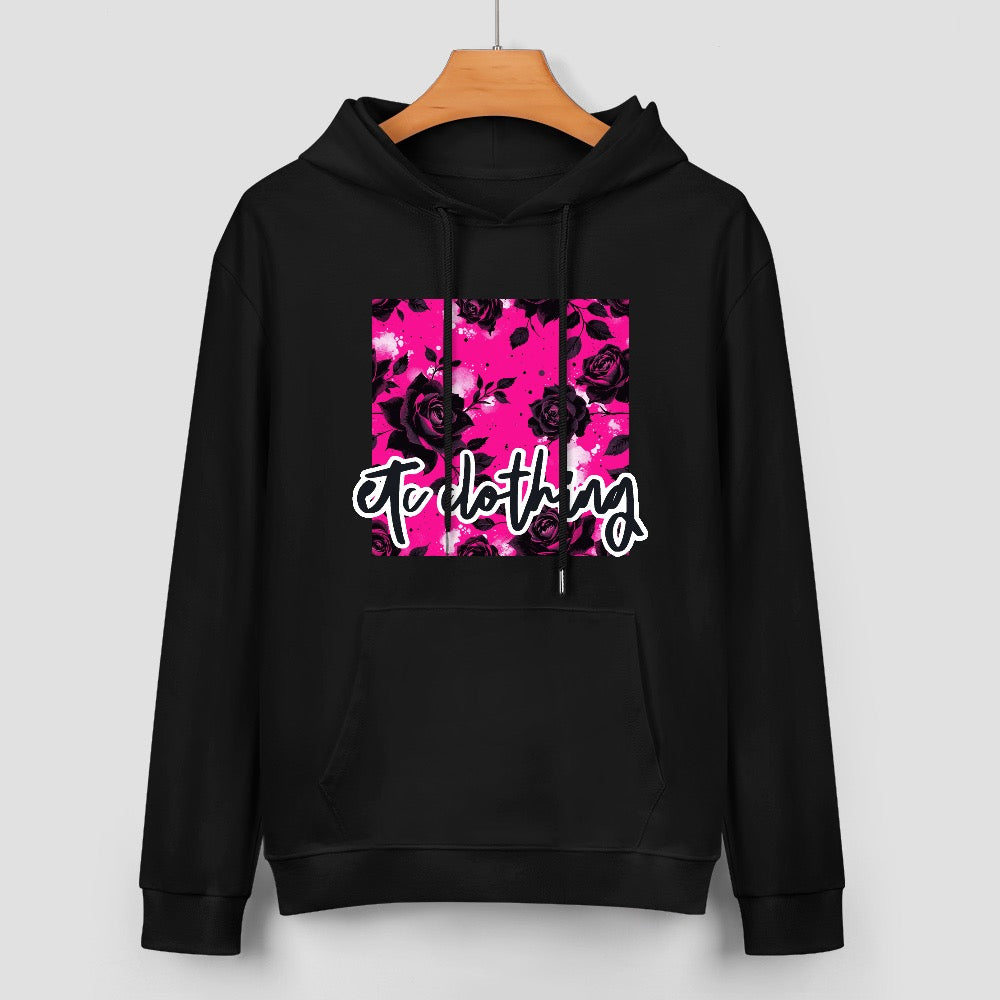 ETC Hot Pink Floral Noir Cotton Hoodie