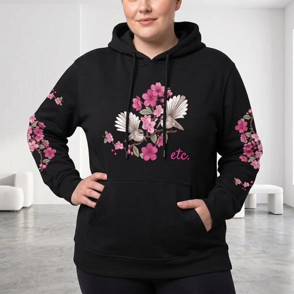 ETC Floral Fantail Black Cotton Hoodie
