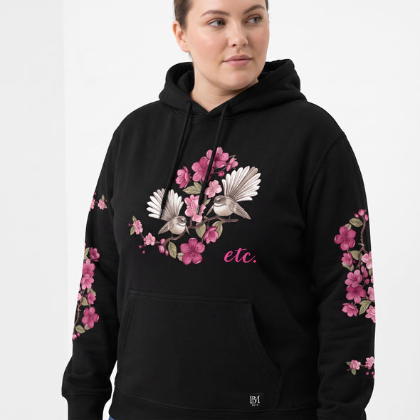 ETC Floral Fantail Black Cotton Hoodie