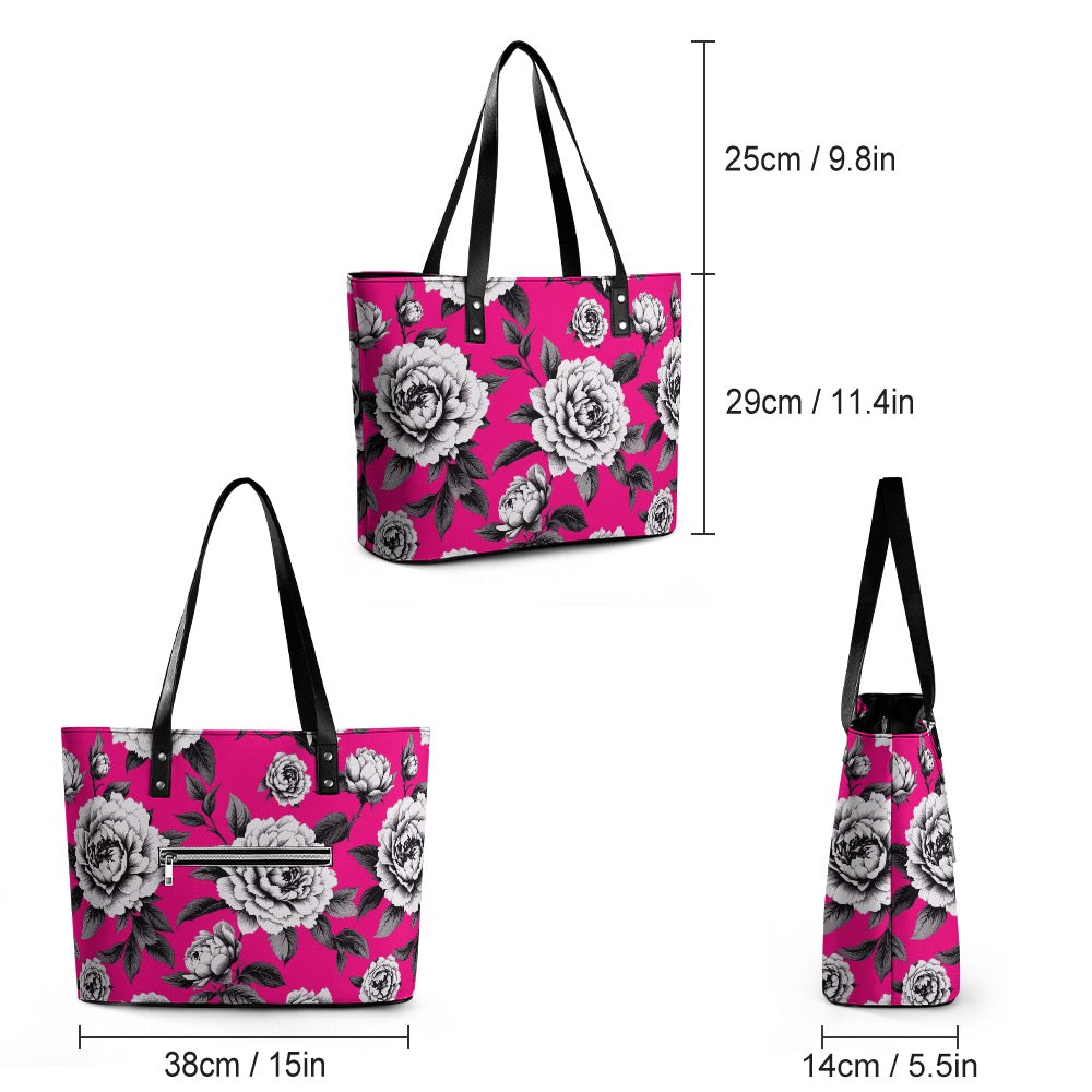 ETC Hot Pink Monochrome Floral Leather Tote