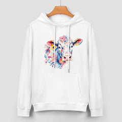 ETC White Floral Cow Cotton Hoodie