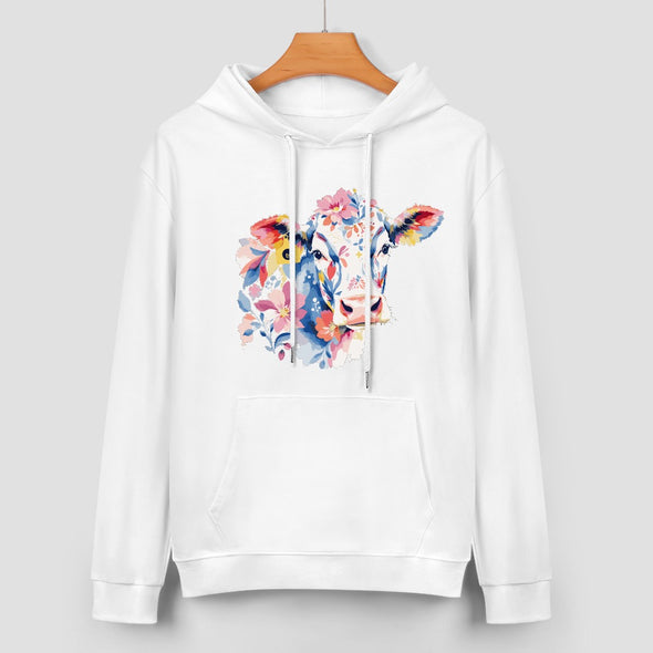 ETC White Floral Cow Cotton Hoodie