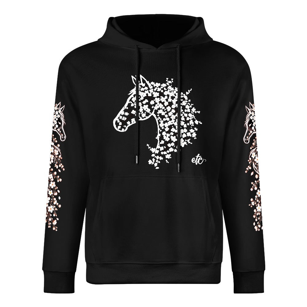 ETC Cherry Blossom Stencil Horse Cotton Hoodie