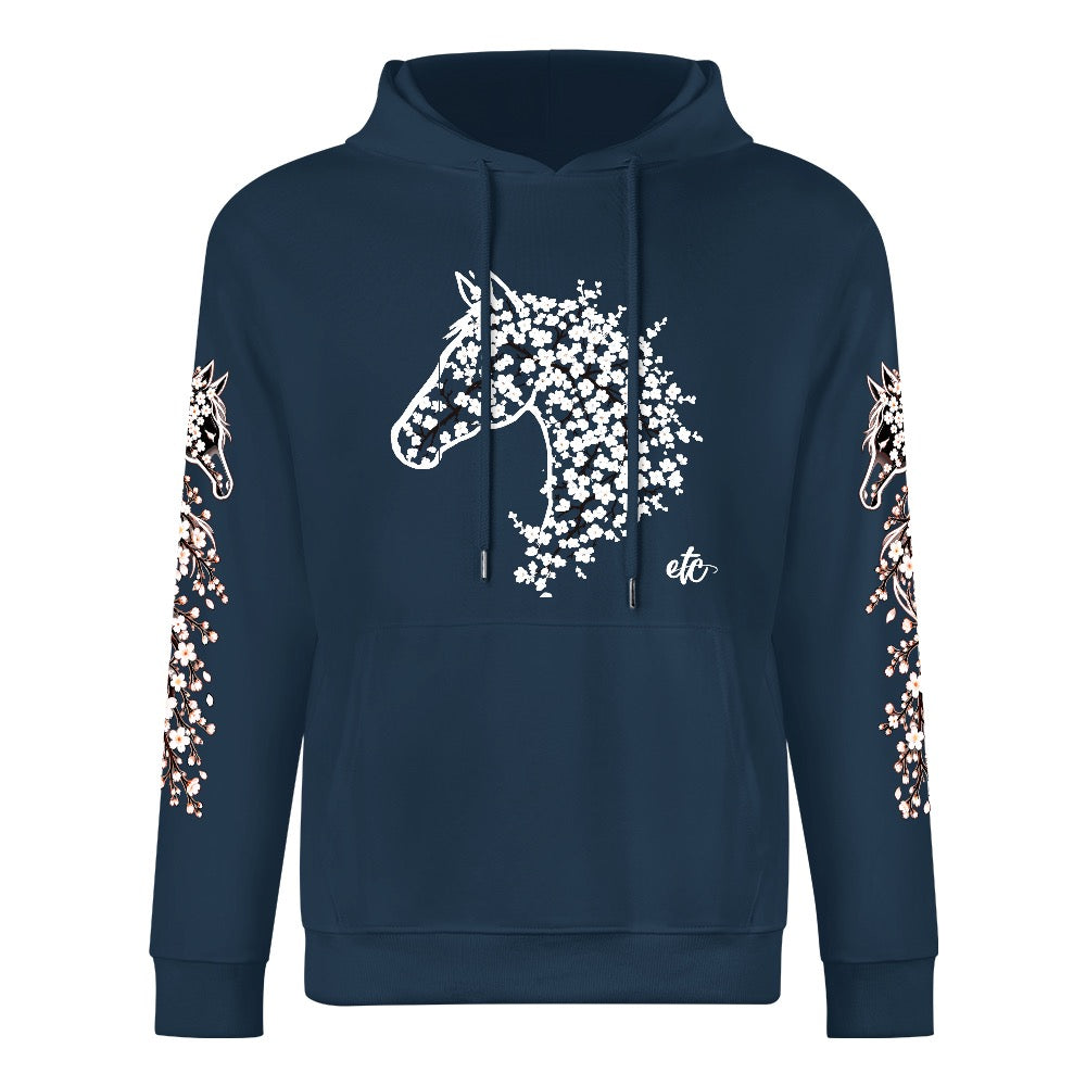ETC Cherry Blossom Stencil Horse Midnight Blue hoodie