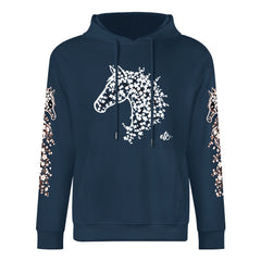 ETC Cherry Blossom Stencil Horse Midnight Blue hoodie