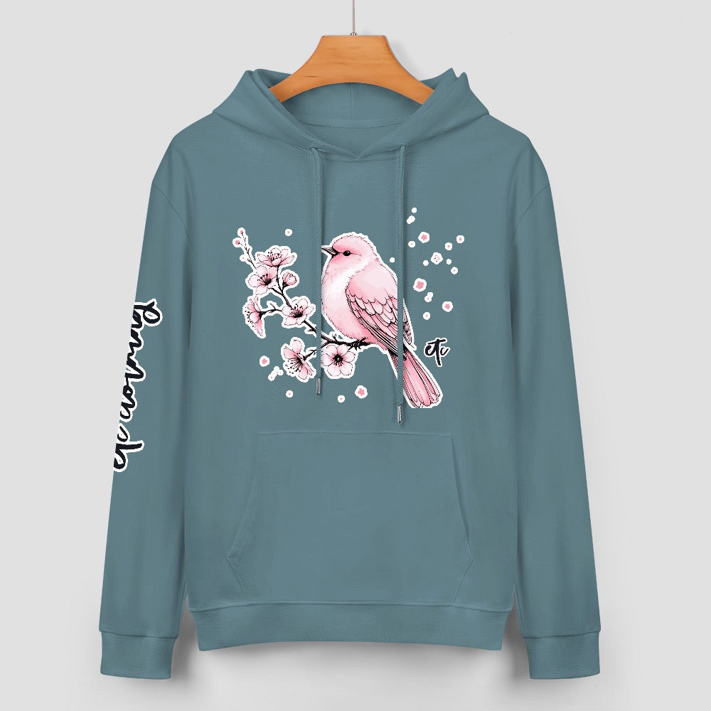 ETC Cherry Blossom Bird Slate Grey Hoodie