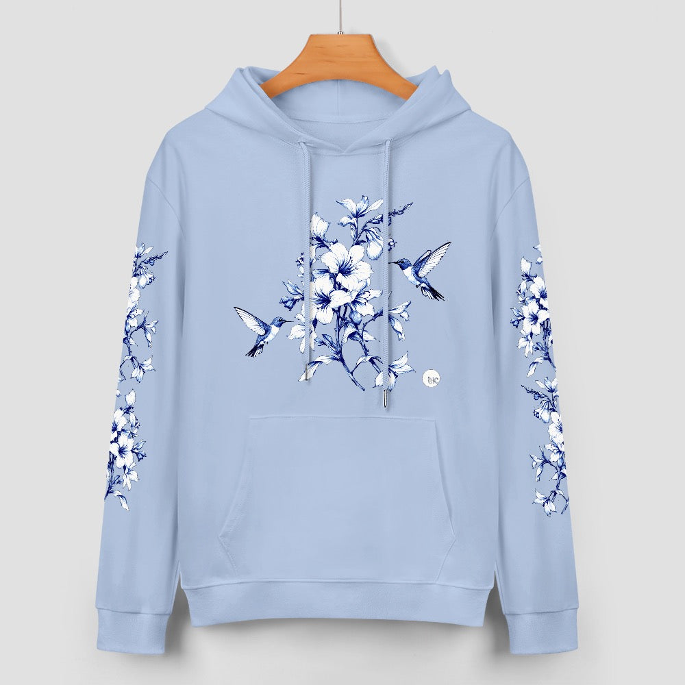 ETC Baby Blue Hummingbird Silhouette Cotton Hoodie