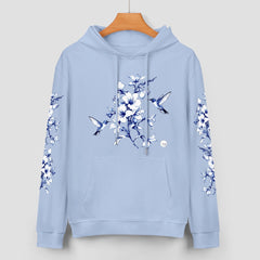 ETC Baby Blue Hummingbird Silhouette Cotton Hoodie