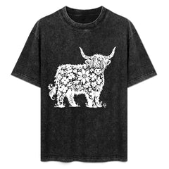 ETC Floral Stencil Vintage Highland Cow Tee