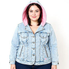 Etc Pink Hooded Denim Jacket