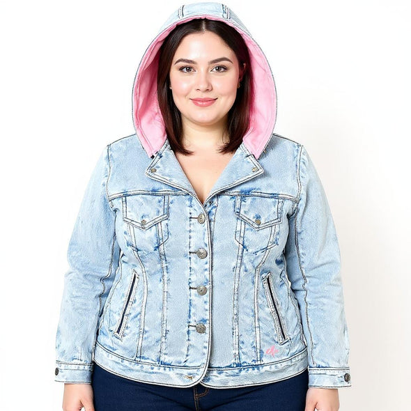 Etc Pink Hooded Denim Jacket
