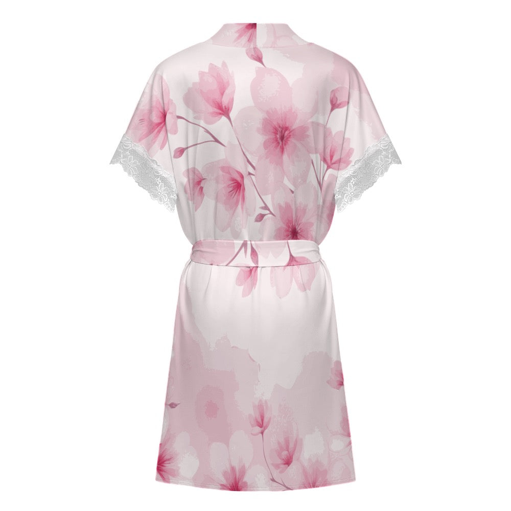 ETC Pink Floral Bloom Lace Robe
