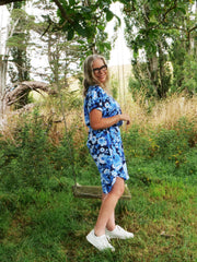 Vintage Navy Floral Chiffon Dress