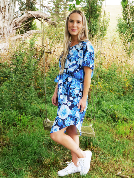 Vintage Navy Floral Chiffon Dress