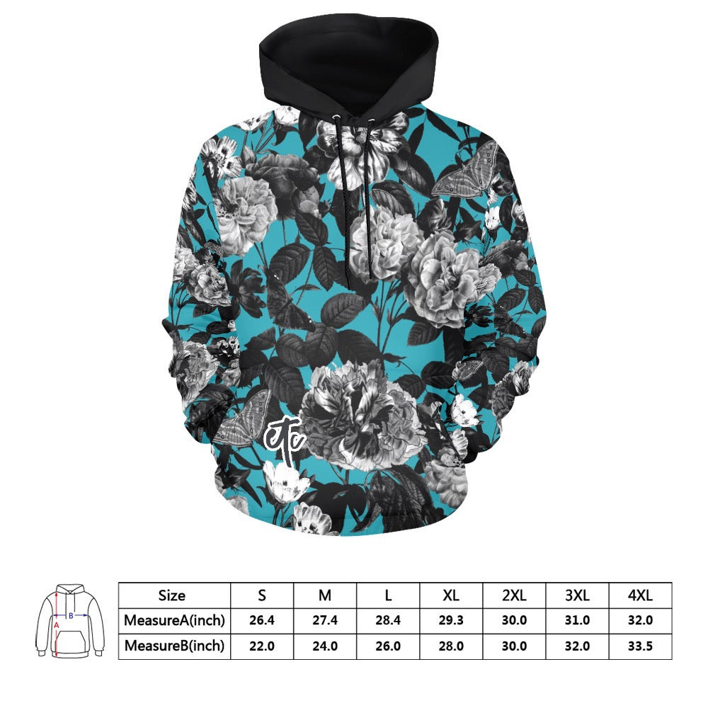ETC Blue Floral Butterflies Hoodie