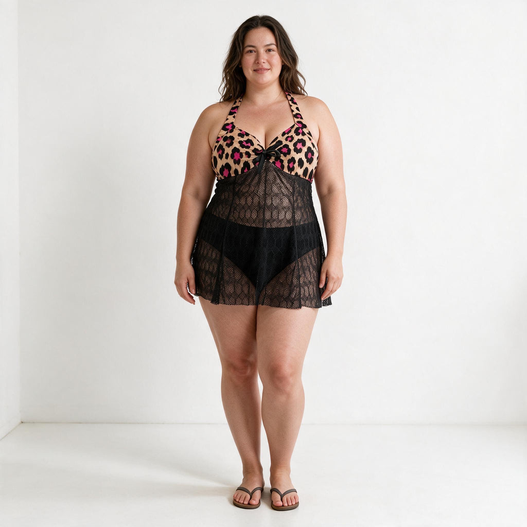 ETC Mesh Cover Leopard Swim Suit