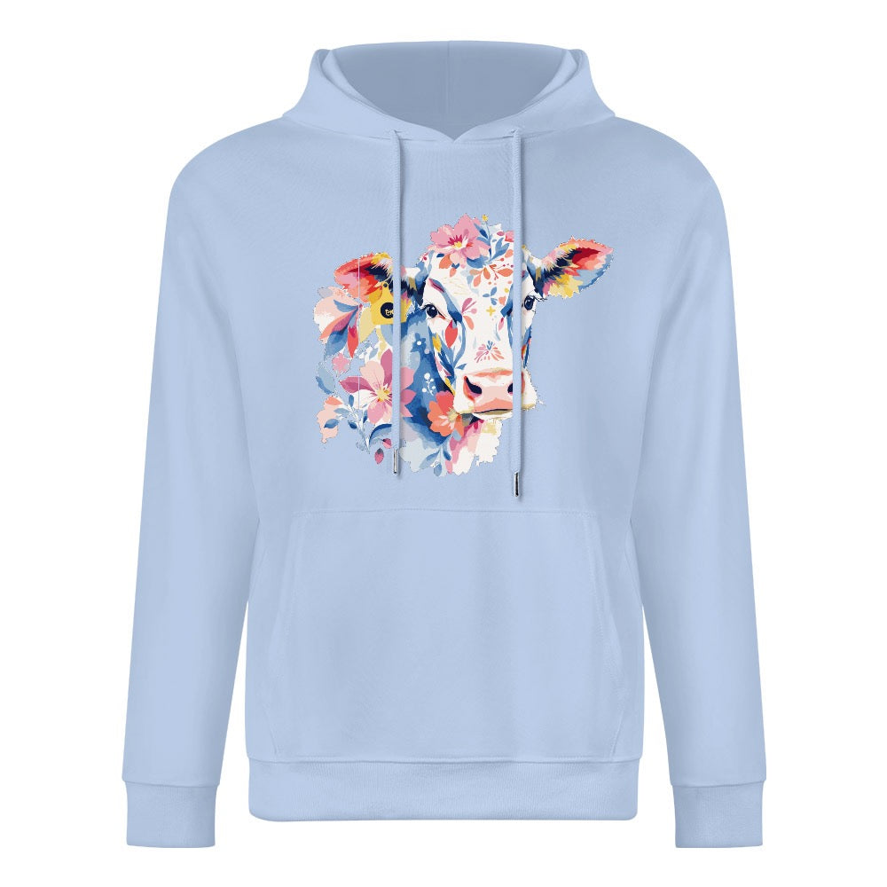 ETC Baby Blue Floral Cow Cotton Hoodie