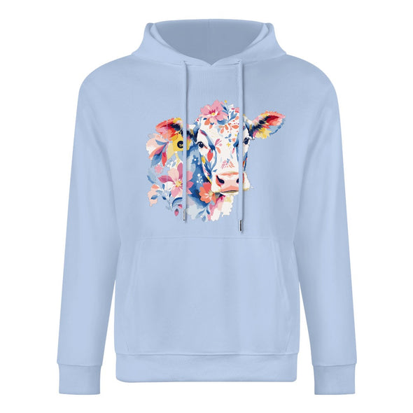 ETC Baby Blue Floral Cow Cotton Hoodie