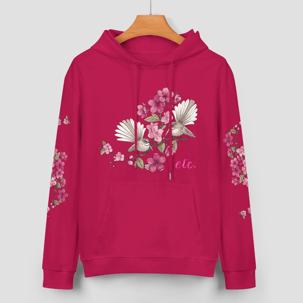 ETC Floral Fantail Deep Pink Cotton Hoodie