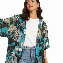 ETC Blue Floral Butterflies Kimono